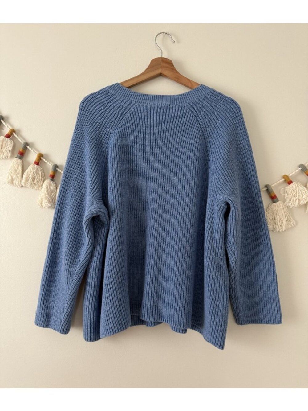 Talbots Blue 100% Cotton V-neck Ribbed Knit Cardigan Chunky Cottage Cozy 3x - Picture 2 of 8
